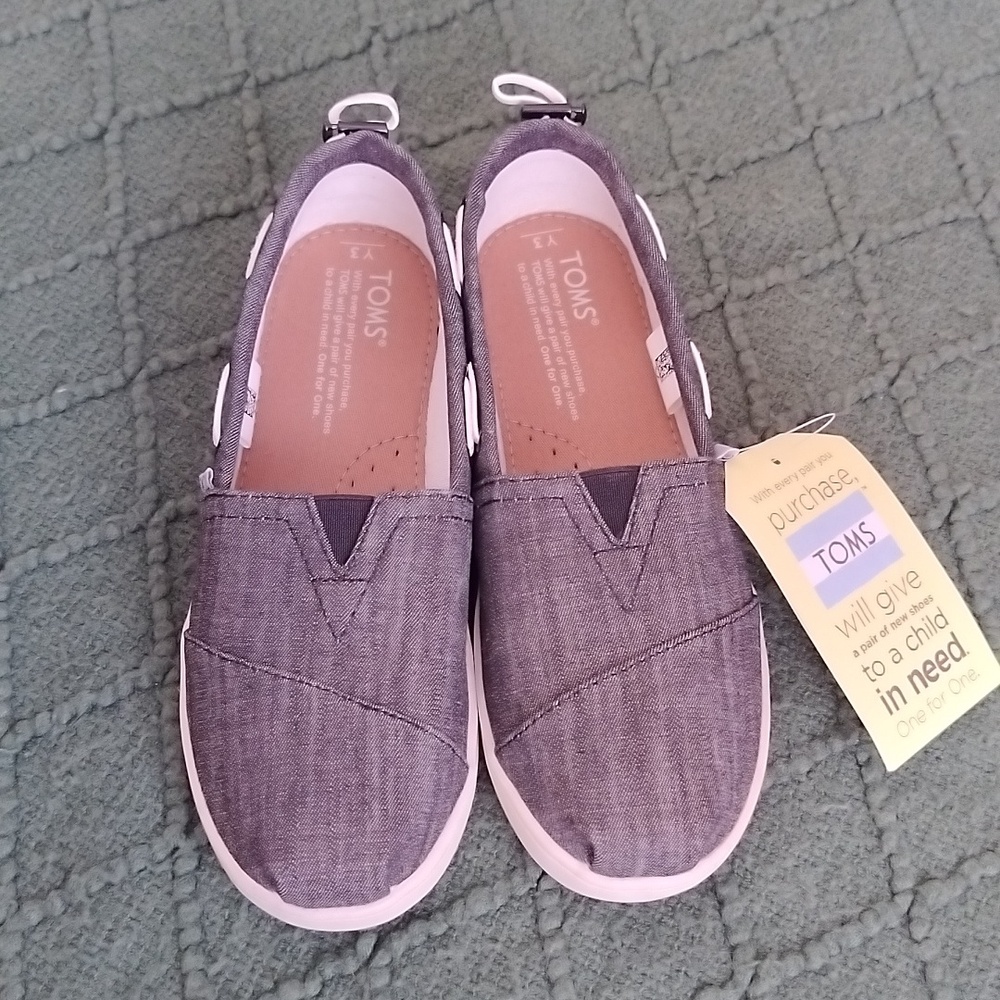 NWT Toms Youth Bimini Black Chambray Shoes Women Shoe Girl Shoe